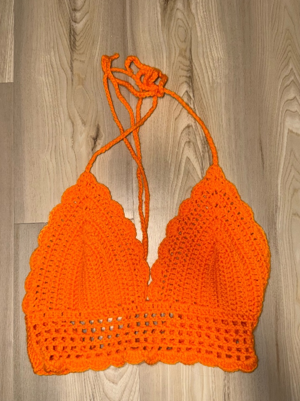 Bright Orange Crochet Halter Crop Top – Handmade Boho Festival